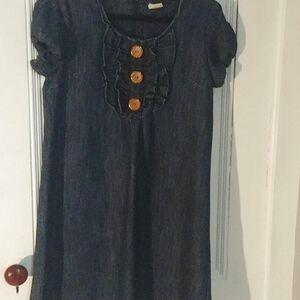 Cute dark blue  Denim dress with pearl style buttons and ruffled sleeves